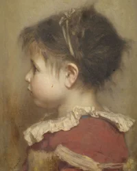 Profile Portrait of a Little Girl in a Red Dress
